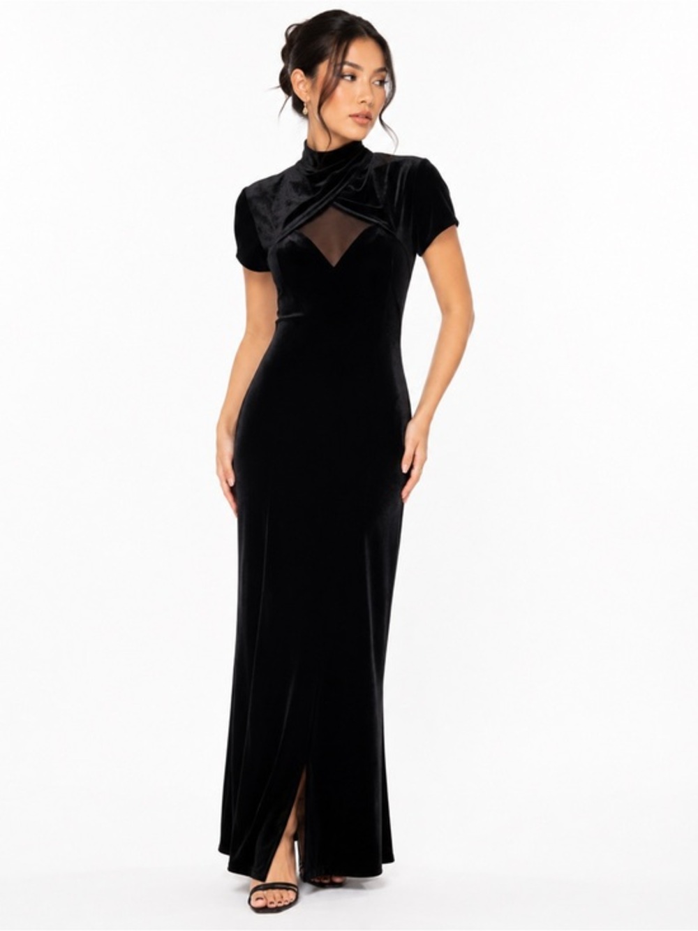 Vintage Fashion Bug Y2K Black Velvet Asian Oriental Inspired Slinky Gown Goth 8